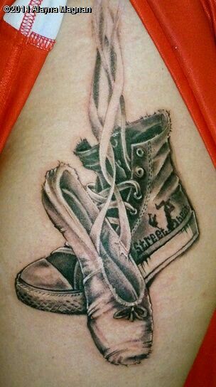 Love this Ballet Shoes Tattoo, Ballet Tattoos, Dance Shoes Hip Hop, Ballerina Tattoo, Rain Tattoo, Dancer Tattoo, Dance Tattoo, Shoe Tattoos, Soul Tattoo