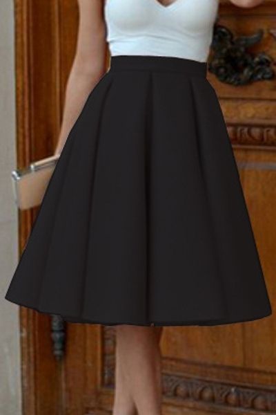 High Waisted Black Skirt, Retro Skirt, Black Plain, Black Midi Skirt, Knee Length Skirt, Homecoming Dress, Flare Skirt, Pleated Skirt, Homecoming Dresses