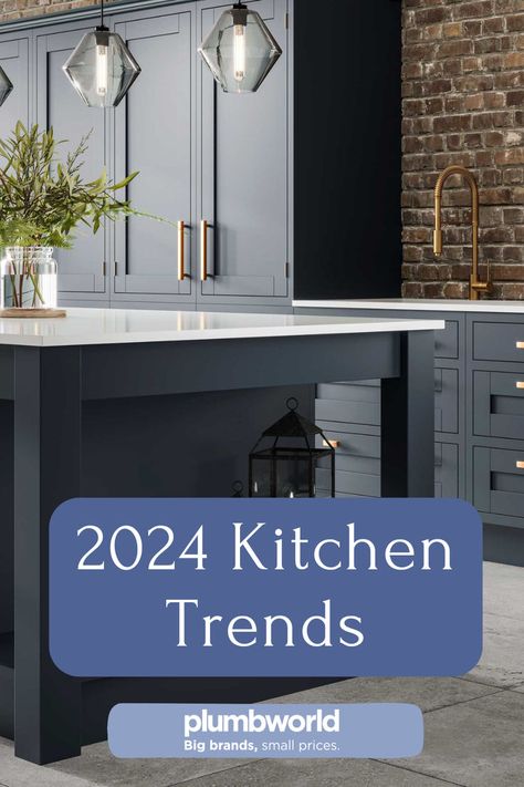 Dark blue grey farmhouse style kitchen with large island, brass kitchen tap and gorgeous statement lights. 2024 Kitchen Trends, Kitchen Trends 2024, Latest Kitchen Trends, Top Kitchen Trends, Latest Kitchen Designs, 2024 Kitchen, Latest Interior Design Trends, Top Kitchen, Kitchen Design Trends