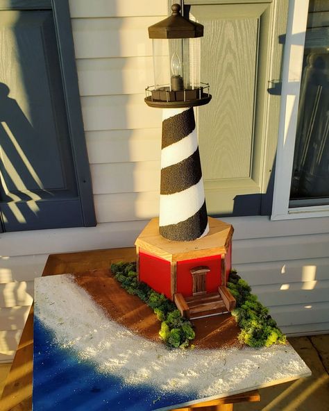 4th grade lighthouse project. Cape Hatteras. Lighthouse Projects For Kids, Light House Project For School, Lighthouse Projects For School, Light House Diy Projects, Lighthouse Project, Lighthouse Diy, Art Desks, Nc Lighthouses, Diy Lighthouse