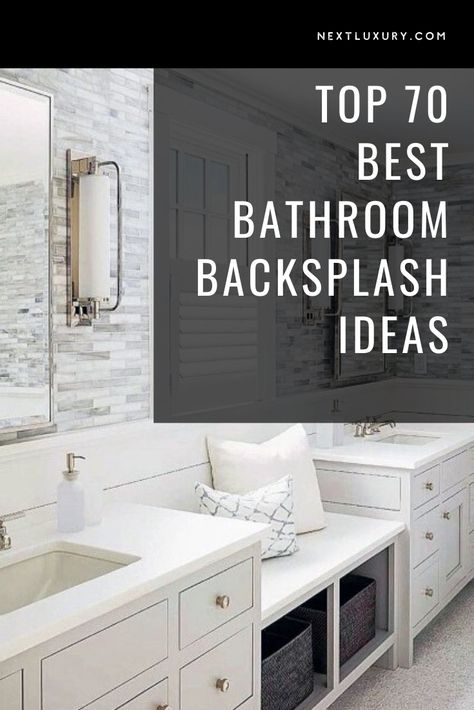 Bathroom Backsplash To Ceiling, Tiled Vanity Backsplash, Tiles Behind Sink Bathroom, Master Bath Accent Wall Behind Vanity, Bathroom Accent Wall Tile Behind Vanity, Bathroom Vanity Without Backsplash, Master Bath Backsplash, Tile Behind Bathroom Sink Backsplash Ideas, Tile Behind Mirror In Bathroom