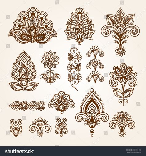 Flowers Indian, Henna Drawings, Finger Henna Designs, Muster Tattoos, Abstract Elements, Flowers Vector, Henna Patterns, Floral Elements, Set Style