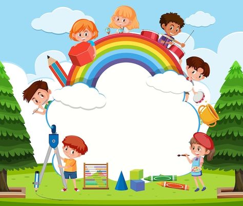 School Kids Cartoon, Cloud Banner, Room Banner, Classroom Background, Kids Reading Books, Kids Background, School Banner, Cartoon Sketches, Kids Cartoon