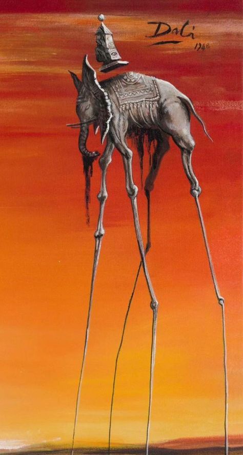 Salvador Dali Tattoo, Salvador Dali Paintings, Dali Tattoo, Salvador Dali Art, Modern Surrealism, Oil Painting Gallery, Dali Paintings, Dali Art, Elephant Painting