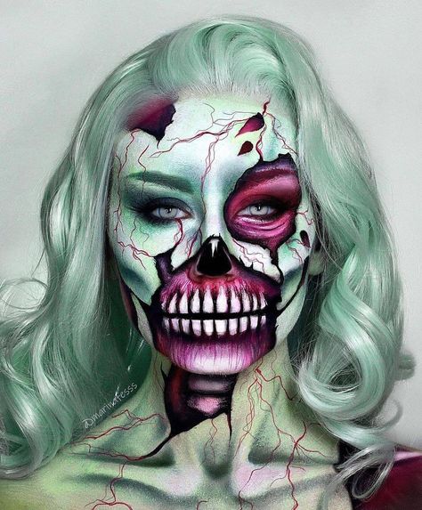 Makeup Artistic, Face Art Makeup Paint Ideas, Zombie Makeup Halloween, Creative Halloween Makeup, Makeup Zombie, Monster Makeup, Halloweenský Makeup, Cute Halloween Makeup, Zombie Makeup