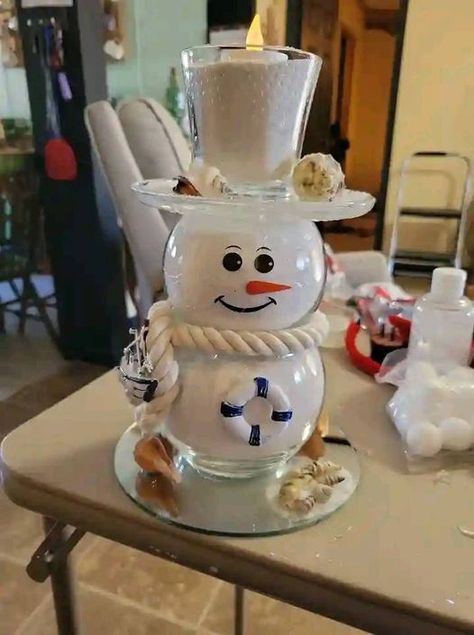 Fishbowl Craft, Christmas Dollar Tree Diy, Dollar Tree Snowman, Sand Snowman, Christmas Dollar Tree, Dollar Tree Crafts Diy, Tree Snowman, Snowman Crafts, Fish Bowl