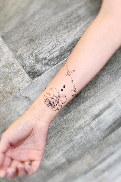 Drawn Rose, Semicolon Tattoo, Tattoo Bracelet, Roses Drawing, Book Tattoo, Floral Bracelet, Tattoo Inspo, Rose Tattoo, Tattoo Photo