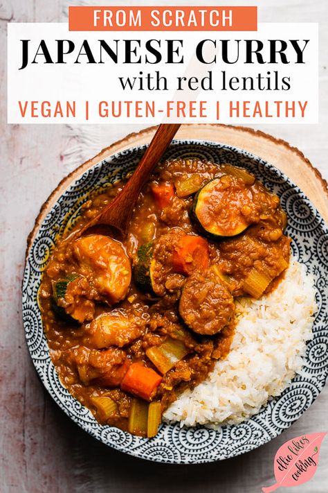 Vegan Japanese Curry, Japanese Vegetarian Recipes, Vegan Japanese Food, Vegetarian Japanese, Healthy Japanese Recipes, Vegan Japanese, Easy Japanese Recipes, Japanese Curry, Red Lentils