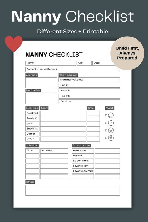 Nanny First Day Checklist, Nanny Lesson Plans, Nanny Daily Schedule, Nanny To Do List, Nanny Checklist, Nanny Schedule, Nanny Duties Checklist, List For Babysitter, Nanny Resume