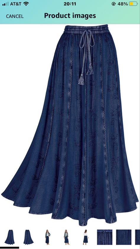 Women's Floral Embroidered Maxi Skirt-Over-Dyed Long Peasant Skirt, Ankle Length https://a.co/d/eEHQXHT Ren Fair, Peasant Skirt, Slip Skirt, Beautiful Skirts, Bohemian Clothes, Jean Skirt, Dark Denim, Navy Tops, Ankle Length