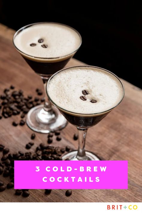 These three caffeinated cocktails feature cold brew, a trendy chilled coffee that tends to be higher in the good stuff (i.e., caffeine) than your standard cup o' joe. Whether you're brunching for Sunday Funday or just looking to keep your eyes open longer in the evening, cold-brew cocktails will give you two types of buzzes to fuel you. Cold Brew Alcohol Drinks, Cold Brew Whiskey Cocktail, Cold Brew Cocktail, Coffee Nespresso, Opera Cake, Nitro Cold Brew, Keep Your Eyes Open, Nespresso Coffee, Guinness Beer