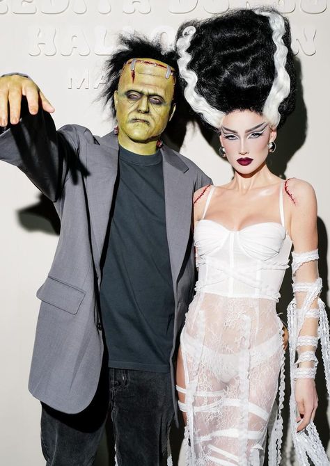 Bride Of Frankenstein Costume, Frankenstein And Bride, Frankenstein Costume, Bride Costume, Couples Halloween Outfits, Costume Ball, Bride Of Frankenstein, Halloween Makeup Looks, No Eyeliner Makeup