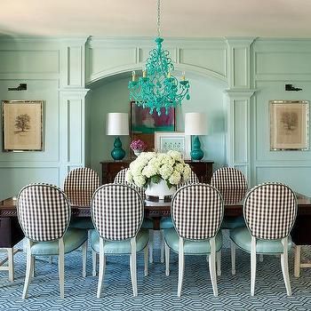 Sherwin Williams Tidewater Design Ideas Turquoise Dining Room, Room Retro, Eclectic Dining Room, Modern Farmhouse Dining Room, Black Lighting, Eclectic Dining, Blue Dining Chair, Dining Room Blue, Modern Farmhouse Dining