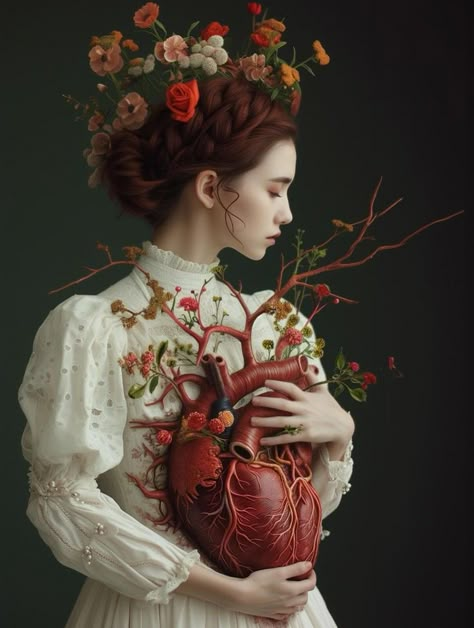 jyo_john_mulloor e jim_ai_studio Digital Art Portfolio, Art Photography Portrait, Beating Heart, Foto Art, Delicate Flowers, Arte Fantasy, The Drama, Heart Art, The Passion