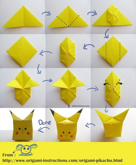 Origami Pikachu, Origami Bookmarks, Origami Star Box, Origami Ball, Paper Blog, Kids Origami, Origami Dragon, Origami For Beginners, Origami Fish