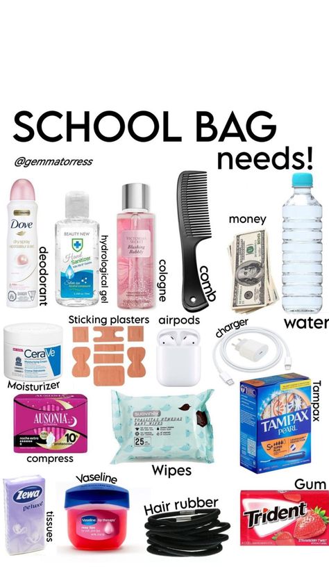 How To Make Your School Bag Aesthetic, What To Pack In Your School Bag Year 7, Backpack Essentials Travel, Middle School Supplies 7th Grade, Middle School Survival Kit, Highschool Essentials, Backpacks For High School, School Bag Organization, Schul Survival Kits