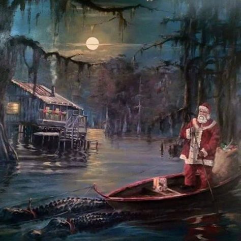 PaPa Noel on the Bayou Cajun Night Before Christmas, Louisiana Christmas, New Orleans Christmas, Louisiana Culture, Louisiana Swamp, Louisiana Bayou, Louisiana Homes, Southern Christmas, Louisiana Art