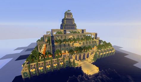 Hanging Gardens Of Babylon Minecraft, Hanging Gardens Of Babylon Aesthetic, Diy Hanging Gardens Of Babylon, Babylon Gardens Hanging, Hanging Gardens Of Babylon Architecture, Minecraft Temple, Minecraft Statues, Castle Project, Ancient Babylon