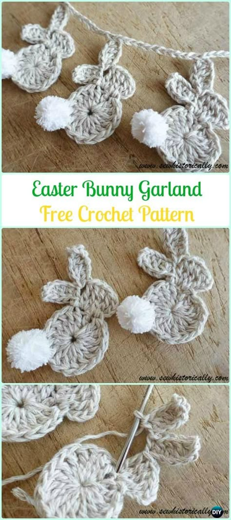 Easter Bunny Garland, Bunny Garland, Bunny Applique, Crochet Garland, Crochet Appliques, Confection Au Crochet, Crochet Bunny Pattern, Easter Crochet Patterns, Crochet Easter