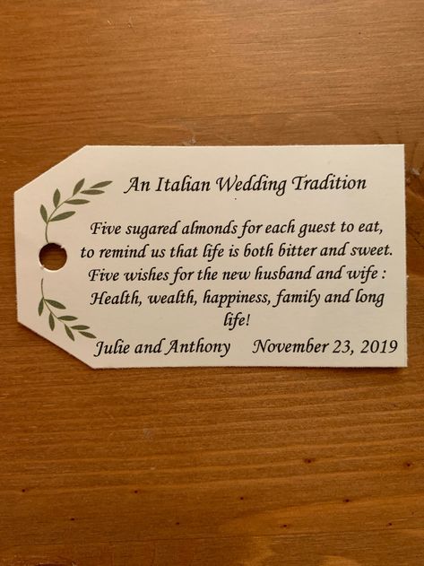 Tags For Wedding Favors, Italian Wedding Traditions, Greek Wedding Traditions, Italian Wedding Favors, Vintage Italian Wedding, Wedding April, Wishes For The Bride, Wedding Favours Thank You, Indian Wedding Favors