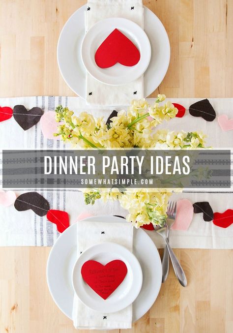 Throwing a couples dinner party is a great way to spend an evening with friends! We're sharing our best dinner party ideas to make your night a smashing success! #dinner #party #dinnerparty #couplesparty #valentinesdayparty Valentine’s Day Dinner Party Ideas, Valentines Gala Ideas, Valentines Dinner Family, Valentines Couples Party, Couples Valentines Party, Couples Dinner Party Ideas, Valentine’s Day Dinner Party, Valentines Day Dinner Party, Valentines Dinner Party