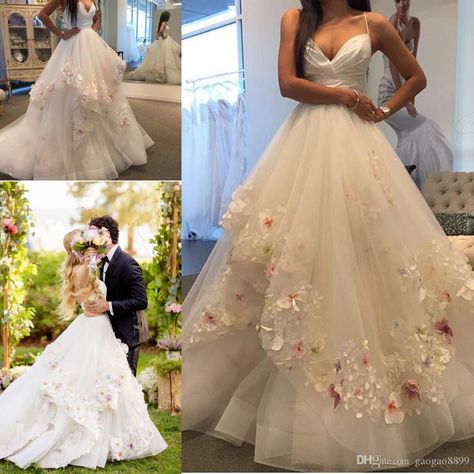 Hayley Paige 2017 Elegant 3d Appliques Wedding Dresses With Spaghetti Straps Tiereds Skirt Handmade Flowers Garden Country Wedding Gowns Lace Gowns Latest Wedding Dresses From Gaogao8899, $165.83| Dhgate.Com Country Wedding Gowns, Spaghetti Strap Wedding Dress, Royal Wedding Dress, Hayley Paige, Wedding Dresses With Straps, Applique Wedding, Applique Wedding Dress, Country Wedding Dresses, Wedding Dresses For Sale