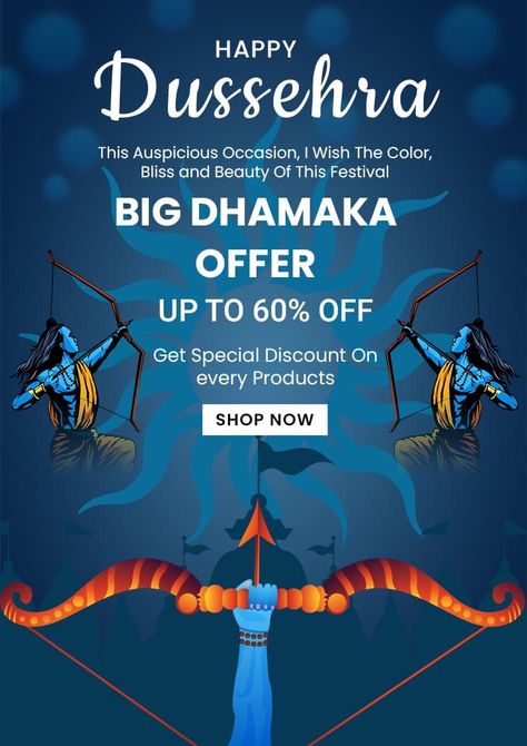 Dussehra Dhamaka Offer Poster Offer Poster, Dussehra Celebration, Culture Photography, Book Art Projects, Navratri Festival, Indian Festivals, How To Attract Customers, Poster Template, Media Post