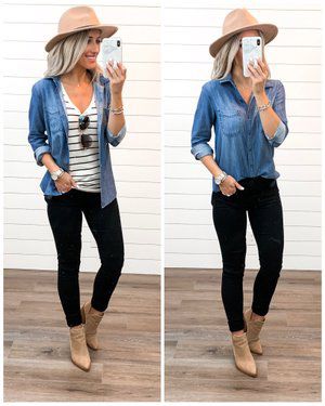 Wear To Work Jeans Outfit, Button Up Plaid Shirt Outfits, Women Size 10 Outfits Style, Casual Outfits For Women In Their 40s, Adventures Outfits, How To Style Black Jeans, Look Boho Chic, Look Legging, Looks Jeans