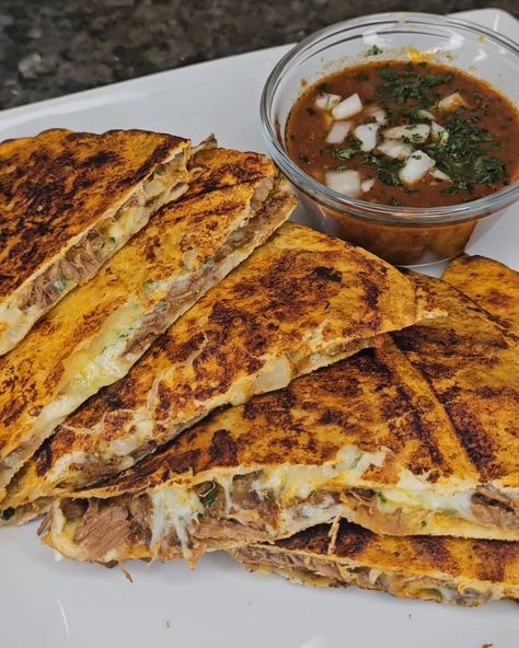 Birria Crockpot Quesadillas This was my absolute favorite way to prepare #birria. Using the recipe found in my cookbook #effortless, I slow cooked the birria for 8 hours, and it was melt in your mouth, delicious 😋 Should I post a reel? Would you give this a try? #quesadillas #birriaquesadillas #crockpotrecipe #foodie #cincodemayo #cookingwithdimples Crockpot Quesadillas, Slow Cooked, Melt In Your Mouth, Quesadillas, May 1, The Recipe, Crockpot Recipes, Slow Cooker, Quick Saves