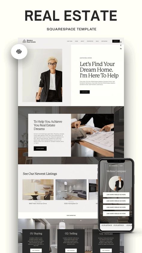 Best luxury template for commercial real estate website real estate agent squarespace real estate template real estate listing website template broker property manager. website design inspiration. Modern Editorial squarespace template. Broker website marketing. one page layout, blog template. simple website graphics. Real Estate Site Web Design, Editorial Website Design Inspiration, Real Estate Portfolio Design, Real Estate Agent Brochure, Website Design Inspiration Real Estate, Realtor Landing Page, Masculine Real Estate Branding, Luxury Real Estate Marketing Design, Real Estate Email Design