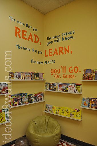 idecor8walls | Commercial Preschool Reading Corner, Reading Corner Classroom, Family Daycare, Daycare Rooms, In Home Daycare, Day Care Ideas, Dr Seuss Classroom, Home Day Care, Childcare Ideas