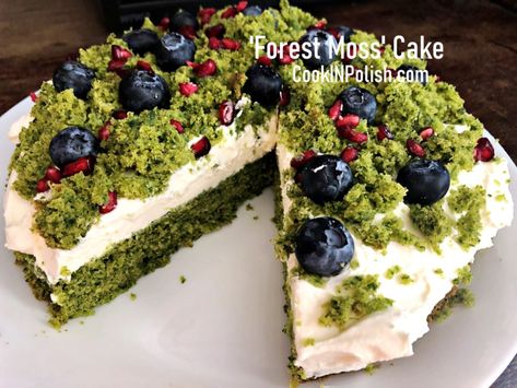 Forest Moss Spinach cake is easy and it doesn't take long to make it, but the result may be spectacular and delicious on the same time Moss Cake, Polish Food Recipes, Spinach Cake, Veggie Cakes, Holiday Food Crafts, Picnic Cake, Kitchen Witch Recipes, Polish Desserts, Forest Moss