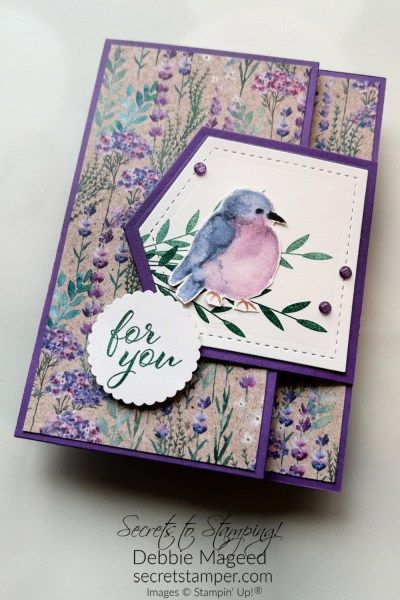 Frosted Florals Stampin Up Cards, Stampin Up Folded Cards, Stampin Up Dsp Fun Fold Cards, Folding Cards Ideas Tutorials, Fancy Folds Cards Tutorials, Stampin Up Lavender Cards, Stampinup Cards Newest 2024, Perennial Lavender Stampin Up Cards, Stampin Up Fun Fold Cards Ideas