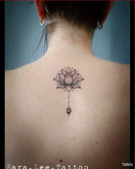 Small Modern Tattoos For Women, Lotus Tattoo On Back, Lotus Flower Tattoo Designs For Women, Ladies Tattoo Design, Lotus Tattoo Ideas For Women, Lotus Back Tattoo, Deep Tattoos, Lotus Tattoo Ideas, Breathtaking Tattoos