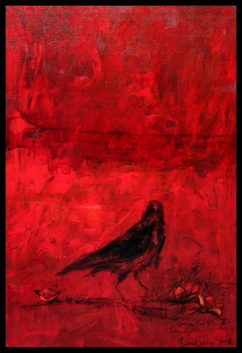 Blood River, Blackbird Art, Red Crow, Crow Painting, Creepy Smile, Different Kinds Of Art, Black Birds, Crows Ravens, Red Aesthetic