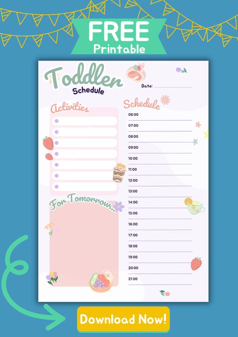 Download a FREE Toddler Schedule and help your child thrive with a daily routine! Track activities and appointments with words or pictures to help them learn to anticipate the day. Use as a digital pdf or printable. Grab your FREE toddler daily planner printable NOW! Daily Routine Template Free Printable, Toddler Daily Schedule, Schedule For Toddlers, Toddler Sleep Schedule, Time Management Printable, Planner For Kids, Printable Schedule, Toddler Routine, Daily Routine Chart