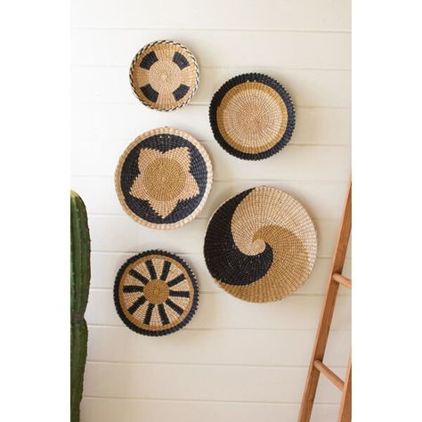 Kalalou Rattan Wood Round Seagrass Platters, Set of Five CCH1167 | Bellacor Seagrass Wall Decor, Seagrass Baskets, Cool Wall Decor, Geometric Wall Decor, Seagrass Basket, Wall Decor Set, Wood Rounds, Geometric Wall, Contemporary Wall