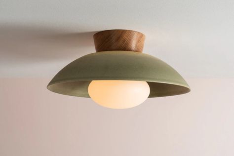 Green Dawn Flush Mount Ceiling Light in Ceramic and Oak - Etsy