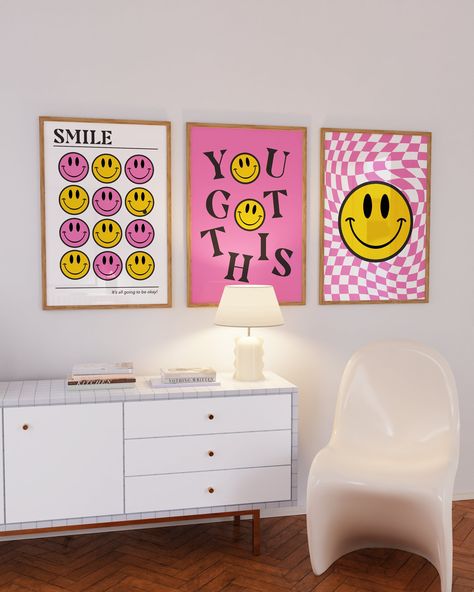 Smiley Face Art Prints Gallery Aesthetic Room Decor Set of 3 Motivational Art Y2K Decor Printable Art Retro Wall Collage Preppy Room Decor - Etsy Smiley Face Room Decor, Wall Collage Preppy, Retro Wall Collage, Smiley Face Art, Collage Preppy, Classroom 2023, Y2k Decor, Preppy Bedroom Decor, Gallery Aesthetic