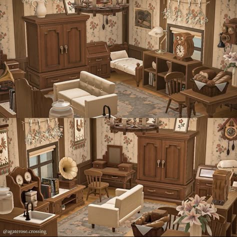 Acnh Eunice House, Lily Acnh House, Acnh Villager Aesthetic, Acnh Cottage Core Living Room, Acnh Cozy House, Animal Crossing Vintage Room, Acnh Victorian House, Acnh Goldie House, Acnh Cottage House