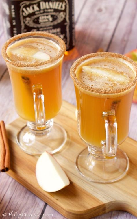 Hot-Buttered-Whisky-Cider | HollysCheatDay.com Cinnamon Sugar Rim, Whisky Sour, Whisky Drinks, Whisky Cocktails, Bourbon Drinks, Strawberry Wine, Cocktails Recipes, Cinnamon Butter, Drinks Cocktails