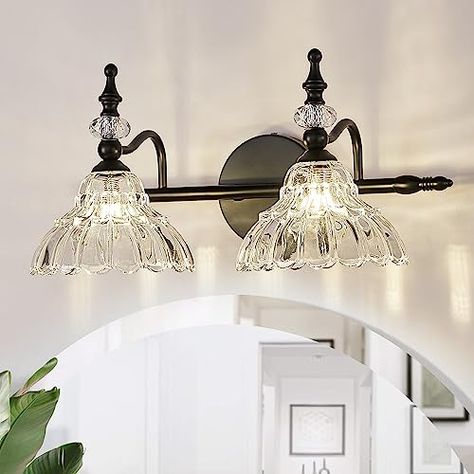 Bathroom Mirror With Sconces, Bathroom Light Fixtures Over Mirror, Farmhouse Vanity Lights, Bathroom Vanity Lights, Bedroom Dressing Room, Vanity Lights Bathroom, Lights Bathroom, Bathroom Lights, Black Vanity Light