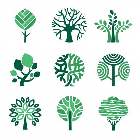 Logotipo da árvore eco verde símbolos na... | Premium Vector #Freepik #vector #arvore #madeira #folha #floresta Tree Stylized, Eco Community, Nature Symbols, Tree Logo Design, Eco Logo, Woodworking Logo, Community Logo, Tree Logo, Tree Logos