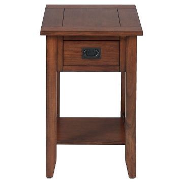 Mission Chairside Table Medium Brown - Jofran Inc. Dark Brown Table, Oak End Tables, Mission Style Furniture, Chairside Table, Antique Drawers, Mission Oak, Upholstered Accent Chairs, Brown Table, Kitchen Table Settings