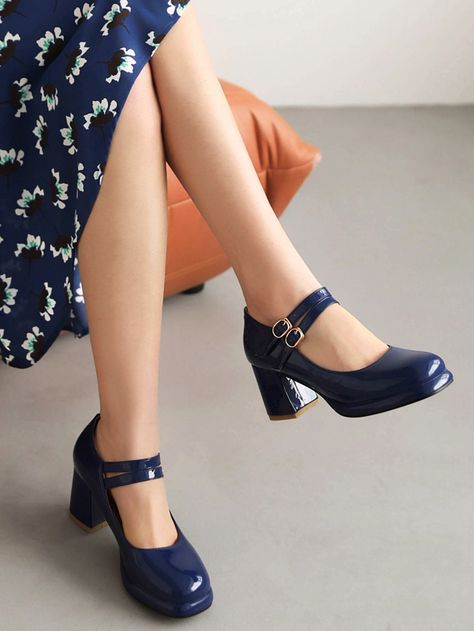 Navy Blue Mary Janes, Marry Jane Shoes Outfit, Mary Jeans Shoes, Blue Mary Jane Shoes, Blue Mary Janes, Mary Jane Outfit, Navy Blue High Heels, Blue Shoes Heels, Blue Mary