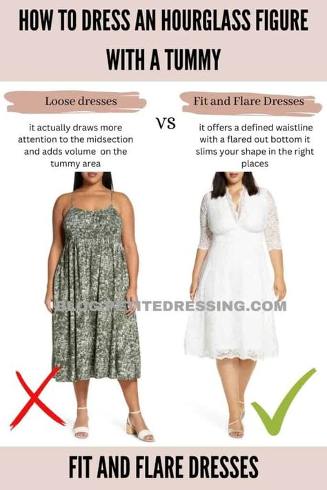 Plus Size Hourglass Dresses, Plus Size Fit And Flare Dress, Hourglass With Tummy Outfits, Midsize Hourglass Outfits, Plus Size Hourglass Outfits, Hourglass Body Shape Fashion, Hourglass Body Shape Outfits, Dress For Chubby Ladies, Hourglass Figure Outfits