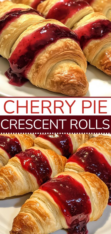 Easy Side Dish Recipes: Cherry Pie Crescent Rolls Fruit Turnovers Crescent Rolls, Easy Cherry Filled Crescents, Cherry Dumplings Crescent Rolls, Strawberry Croissant Dessert, Cherry Crescent Rolls, Crescent Roll Recipes Dessert Blueberry, Crescent Roll Strawberry Dessert, Easy Sweet Breakfast Ideas Crescent Rolls, Cherry Cheese Danish Crescent Rolls