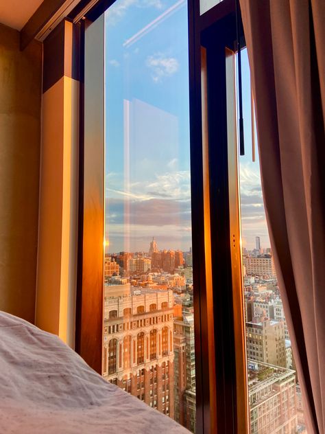 new york city, hotel room, luxury, sunset, city view, golden hour Hotel View, Nyc Hotels, Hilton Hotel, City Hotel, Great Places, Airplane View, Times Square, York City, New York City