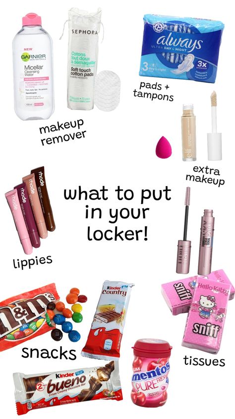 what to put in your locker! Cute Locker Ideas For High School, What To Have In Your Locker, Cute Locker Ideas, Locker Essentials, Locker Decorations Diy, School Locker Organization, High School Lockers, Small Lockers, School Backpack Essentials