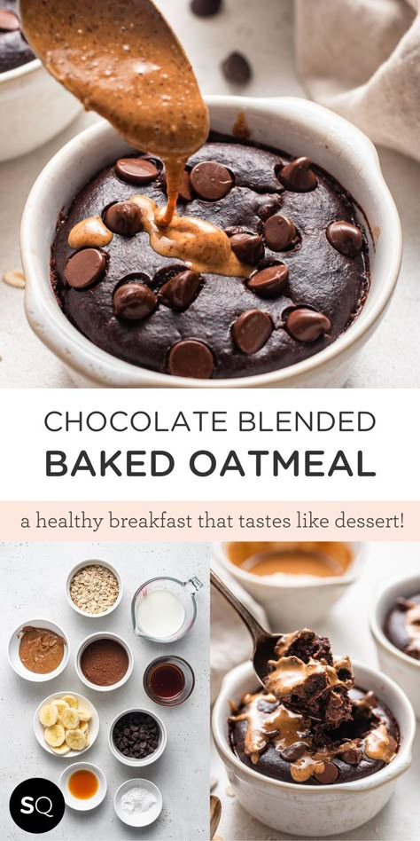 Blended Baked Oatmeal, Baked Oats Vegan, Blended Baked Oats, Oatmeal With Banana, High Protein Vegan Breakfast, Baked Oatmeal Healthy, Almond Butter Recipes, Healthy Foods To Make, Protein Baking